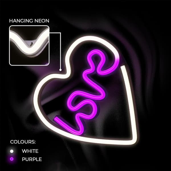 Neolia LED Neon Light  LOVE HEART NNE02 - Lila/Vit