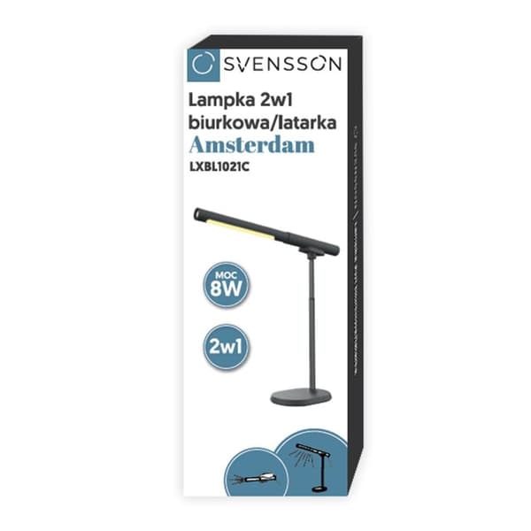 Svensson Skrivbordslampa/ficklampa 8W AMSTERDAM - Svart