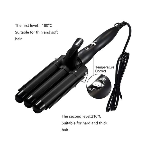 INF Triple Barrel Anti-Scald Curling Jern med 2 temperaturkontrollmoduser