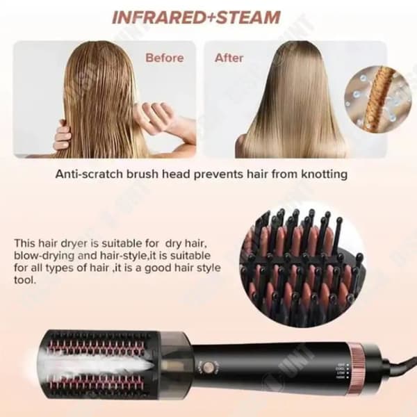 TD® Multifunktionsångkam Varmluftsspray Hårutlätning Curling Negativ jon Hushåll Hög effekt