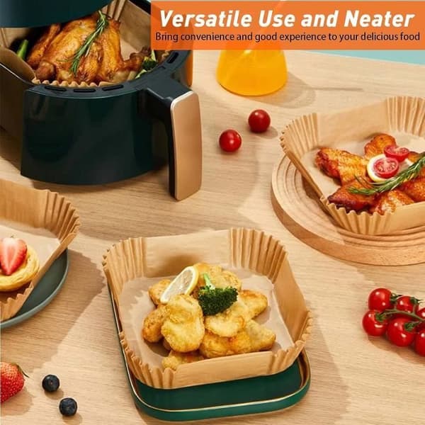 120 stycken Air Fryer engångspappersfoder Vattentät non-stick bakpappersark för stekpanna Ugn Hot Air Fryer