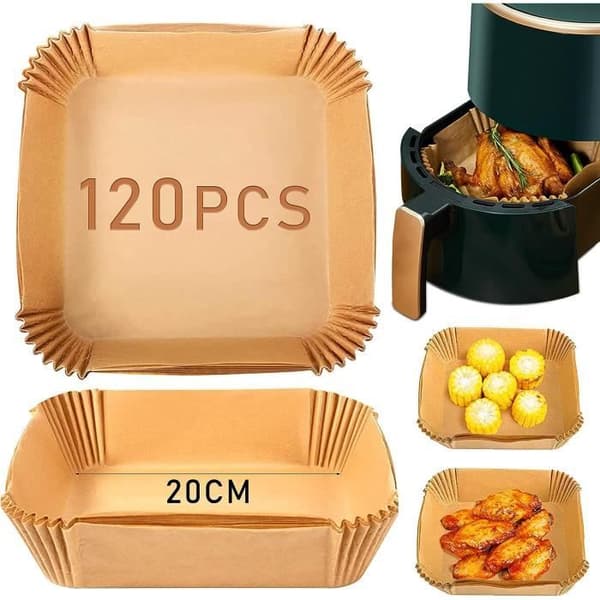 120 stycken Air Fryer engångspappersfoder Vattentät non-stick bakpappersark för stekpanna Ugn Hot Air Fryer