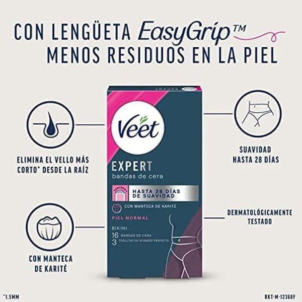 Depilatory vaxremsor - VEET - Bikini Expert - 16 enheter - Normal hud - Långvariga resultat