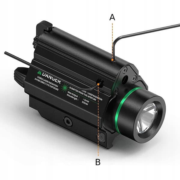 Taskulamppu VIHREÄ LASER 1000lm TÄHTÄIN PISTOOLIIN ASG GLOCK ASE Picatinny