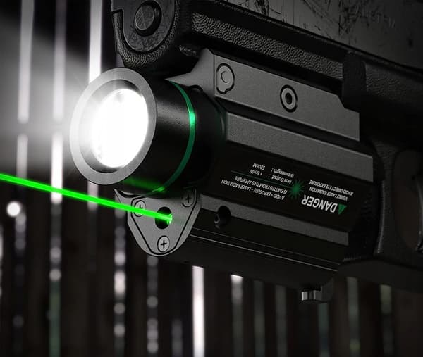 Taskulamppu VIHREÄ LASER 1000lm TÄHTÄIN PISTOOLIIN ASG GLOCK ASE Picatinny
