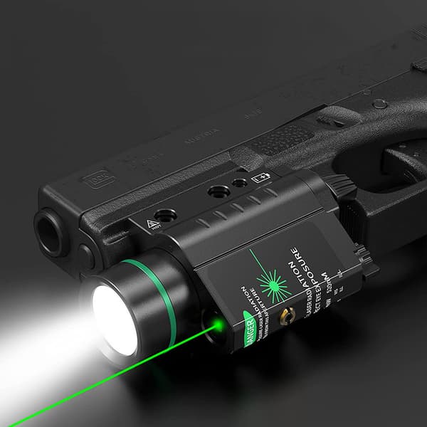 Taskulamppu VIHREÄ LASER 1000lm TÄHTÄIN PISTOOLIIN ASG GLOCK ASE Picatinny