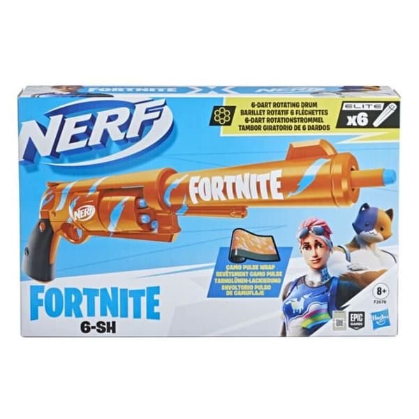 NERF - Fortnite - Blaster 6 -SH med Camo Pulse beläggning - slagstiftsmekanism - roterande pipa - 6 NERF pilar - Elit