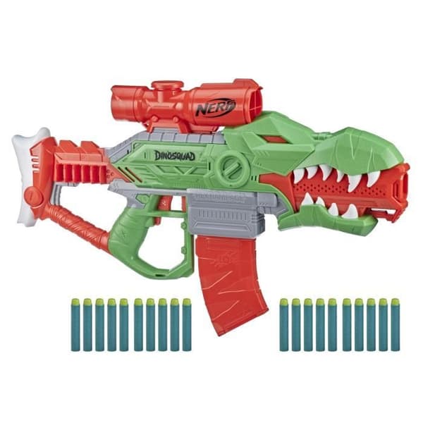 NERF - DinoSquad - Motoriserad Rex Blaster -Rampage - 10-dartsmagasin - 20 NERF-dart - - Tyrannosaurushud