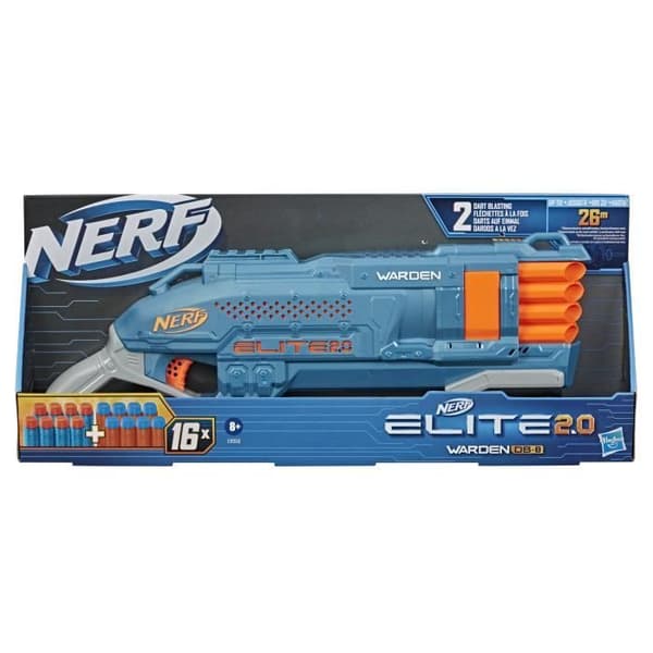 NERF - Elite 2.0 - Blaster Warden DB-8 16 NERF pilar - skjut 2 pilar samtidigt - taktisk räls för att anpassa