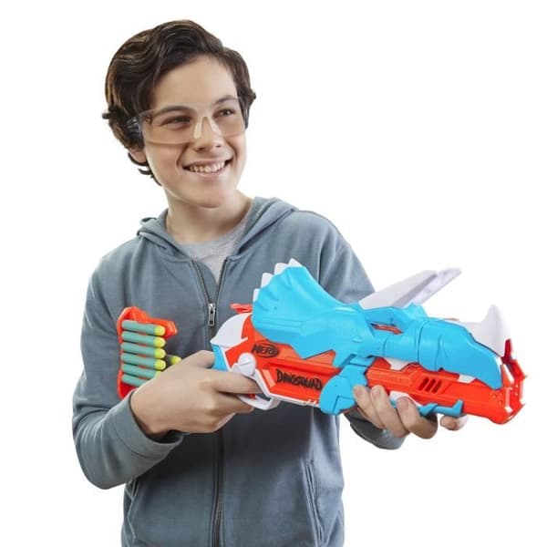 NERF - DinoSquad - Tricera-blast blaster - 3 pilar - 12 NERF pilar - triceratops utseende