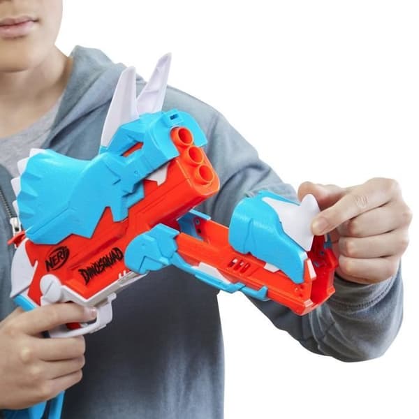 NERF - DinoSquad - Tricera-blast blaster - 3 pilar - 12 NERF pilar - triceratops utseende