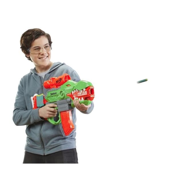 NERF - DinoSquad - Motoriserad Rex Blaster -Rampage - 10-dartsmagasin - 20 NERF-dart - - Tyrannosaurushud