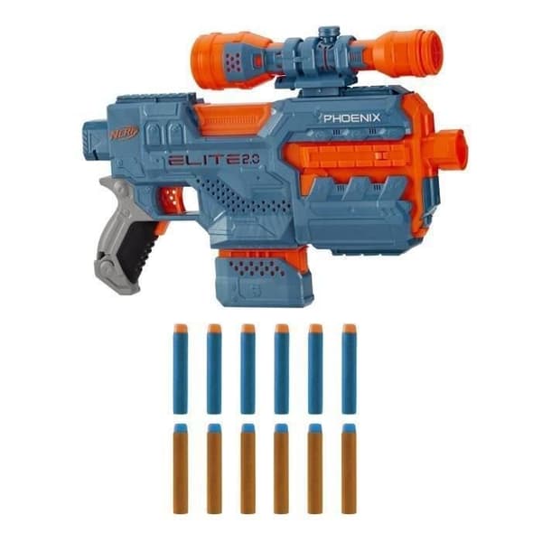 NERF - Elite 2.0 - Phoenix CS-6 motoriserad blaster - 12 NERF pilar - sikte - taktiska skenor