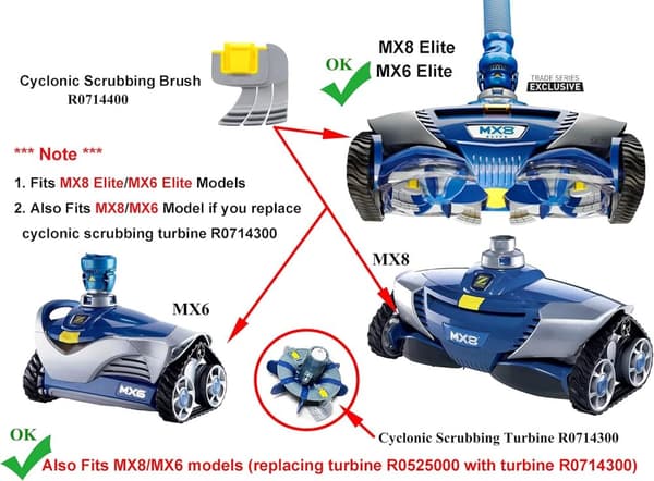 MX8 Elite, MX6 Elite ja Maxx Pool Cleaner R0714400 korvaava syklonipuhdistusharja Zodiac Polaris MX8 Elite, MX6 Elite ja Maxx R0714400 (p