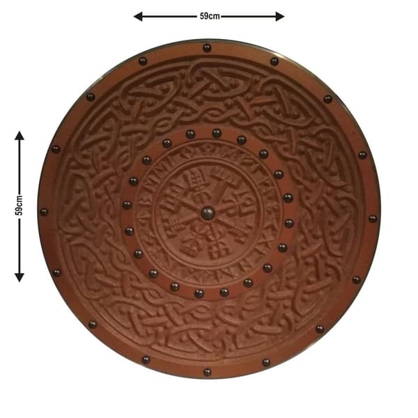 Puinen kaiverrettu Rune Helm of Awe Viking pronssikilpi SWE97