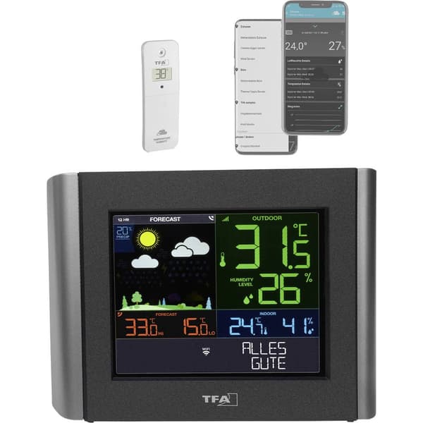 TFA Dostmann VIEW METEO 35.8000.01 WiFi-väderstation Prognos för 12 timmar Antal max. sensorer 1