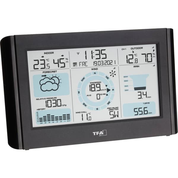 TFA Dostmann WEATHER PRO 35.1161.01 Trådlös digital väderstation Prognos för 12-24 timmar Antal max. sensorer 3