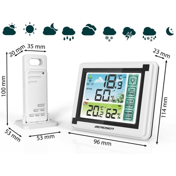 Vejrstation - med Hygrometer & Sensor display - 11,4x9,6 cm