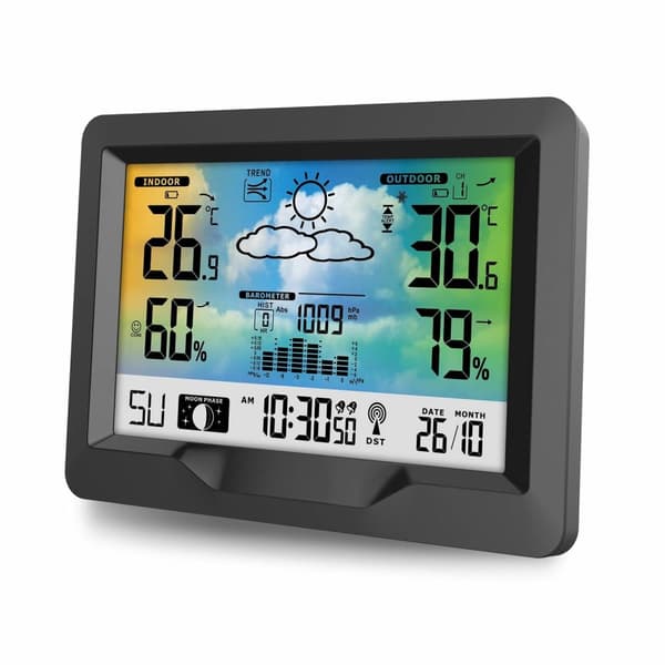 Väderstation - med utomhussensor - färgdisplay - 16x3x11,5 cm