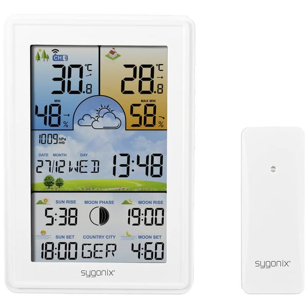 Sygonix SY-5509564 Digital väderstation Prognos för 12-24 timmar Antal max. sensorer 3 st