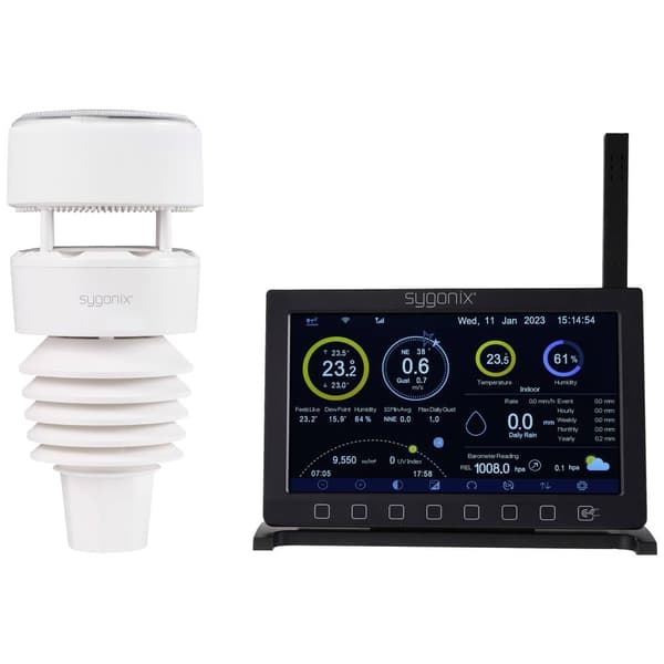 Sygonix SY-5479628 WiFi-väderstation Prognos för 2 dagar Antal max. sensorer 8 st