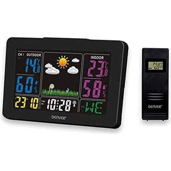 Denver "WS-540" väderstation med utomhussensor, larmfunktion och färgdisplay samt temperatur- och luftfuktighetsmätning.
