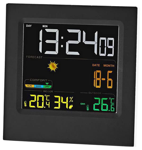 NEDIS meteostanice WEST404B/ vnitřní a venkovní/ digitální/ bezdrátový senzoru počasí/ předpověď počasí/ čas/ LED/ budík