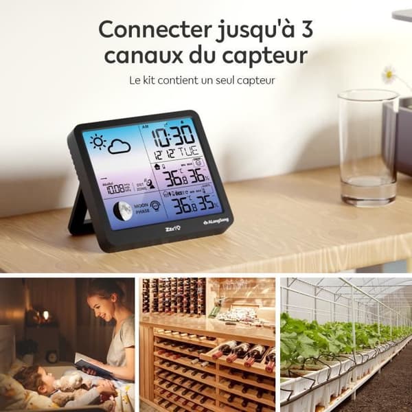 Hommie väderstation med inomhus utomhus trådlös sensor, termometer Hygrometer Barometer månfas, färgglad LCD-skärm