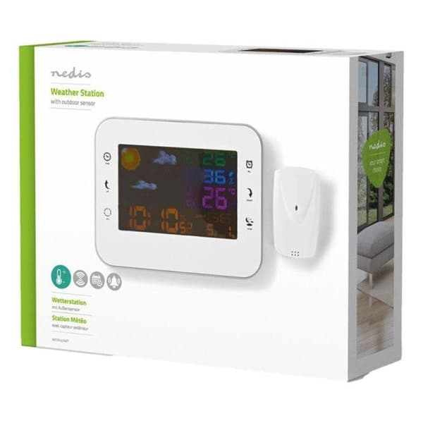 Nedis - Väderstation | Interiör och exteriör | Trådlös vädersensor | Väderprognos | LCD färgdisplay
