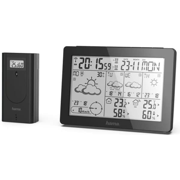 HAMA väderstation - Meteotime - Svart - Med sond - Klocka - Professionell väderprognos
