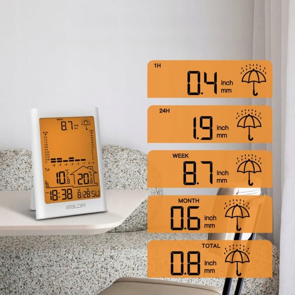 BALDR B0341 Vejrstation Regnmåler Ur Snooze Termometer Hvid
