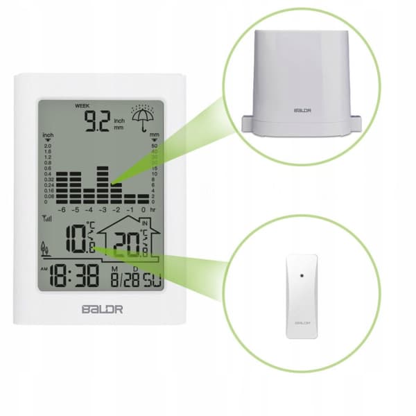 BALDR B0341 Vejrstation Regnmåler Ur Snooze Termometer Hvid