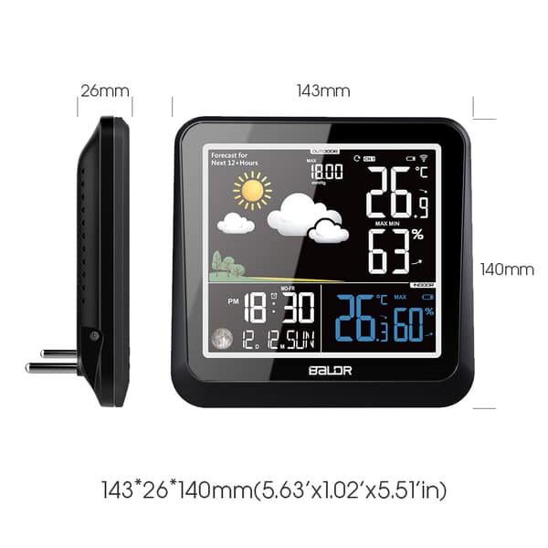 BALDR B0336 Trådløs Vejrstation Barometer Termometer Månefase