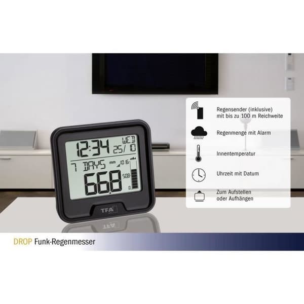 Regnmätare TFA Dostmann Funk-Regenmesser DROP 47.3005.01 - Svart - Inomhus - Vuxen - Unisex