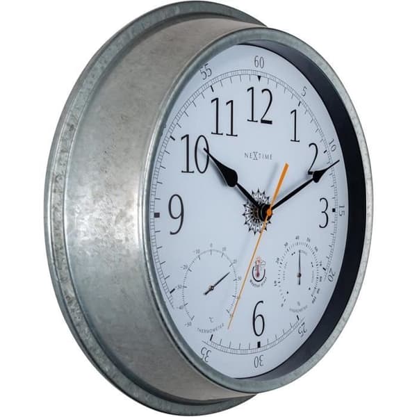 NeXtime Utomhus Väderstation Klocka - Metall Ø40,5CM - Galvaniserad Tulip Färg