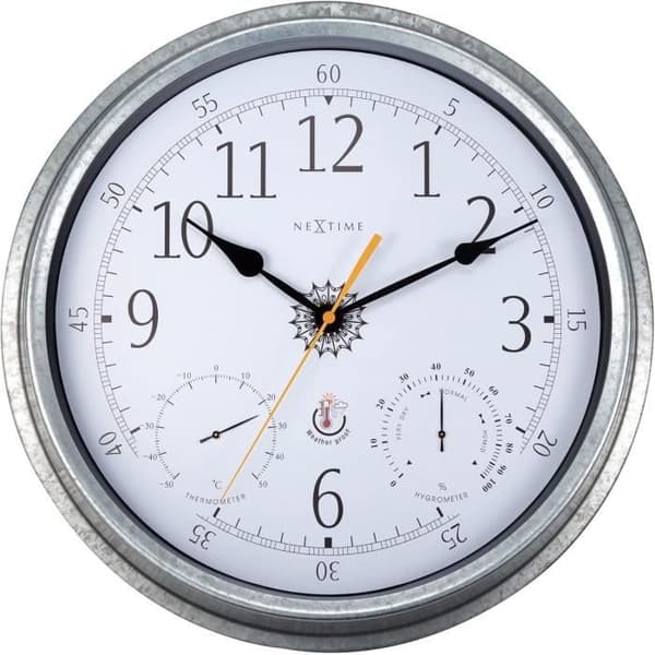 NeXtime Utomhus Väderstation Klocka - Metall Ø40,5CM - Galvaniserad Tulip Färg