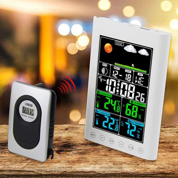 Färgskärm väderdisplay trådlös väderklocka inomhus och utomhus temperatur och luftfuktighet klocka elektronisk väckarklocka