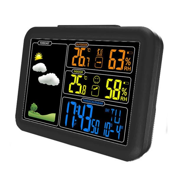 Meteorologisk väderprognos radiovågskalender inomhus och utomhustemperatur hygrometer väckarklocka