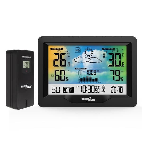 DCF trådlös väderstation, månfaser, barometer, kalender GreenBlue GB540