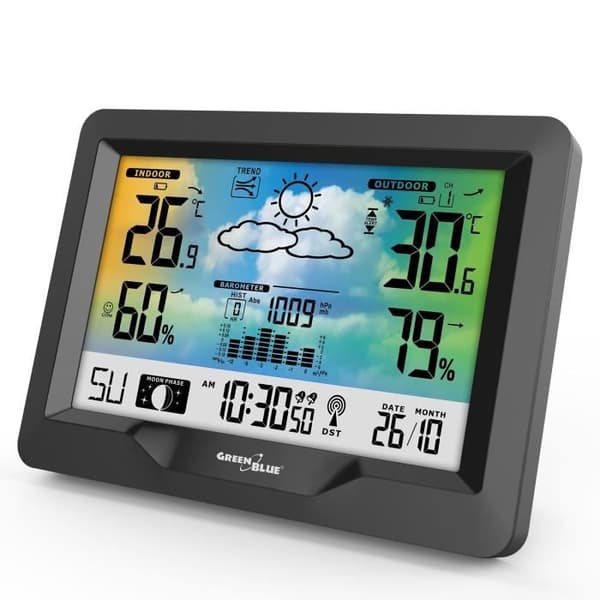 DCF trådlös väderstation, månfaser, barometer, kalender GreenBlue GB540