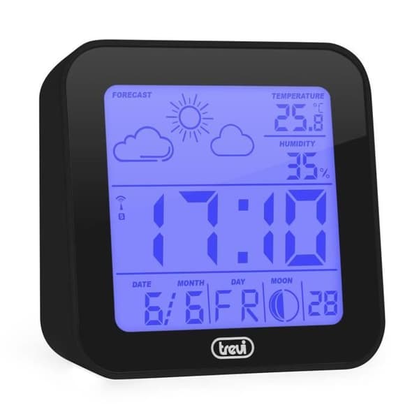Svart barometer väderväckarklocka - TREVI - ME-3105 - Kompakt - Multifunktion - Väderprognos