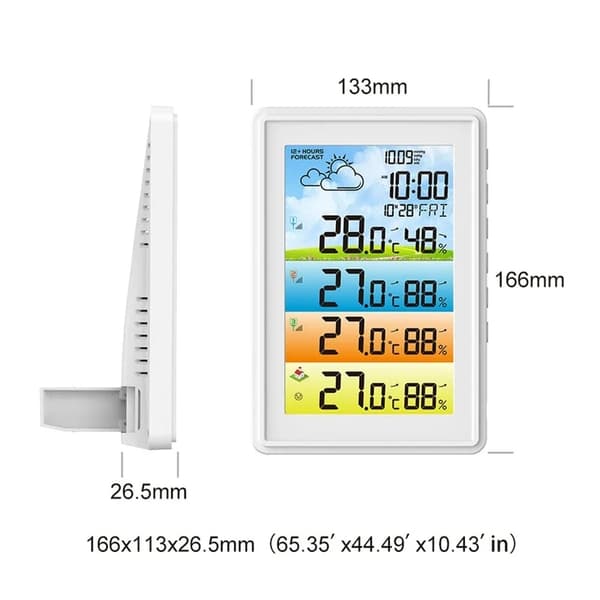 multifunktionell trådlös väderstation med 3 sensorer, digital termometer och hygrometer med färgskärm