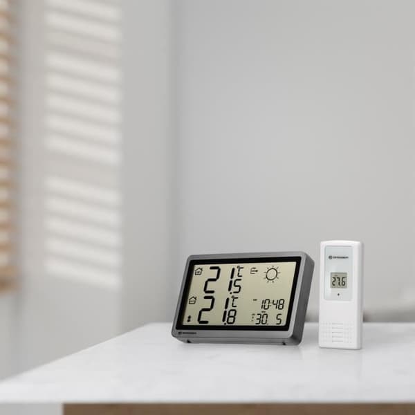 Trådlös väderstation - BRESSER - MeteoTemp HZ - Frostvarning - Extra stor visning - Utomhussensor