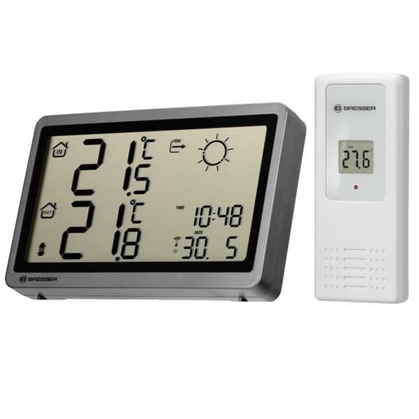 Trådlös väderstation - BRESSER - MeteoTemp HZ - Frostvarning - Extra stor visning - Utomhussensor