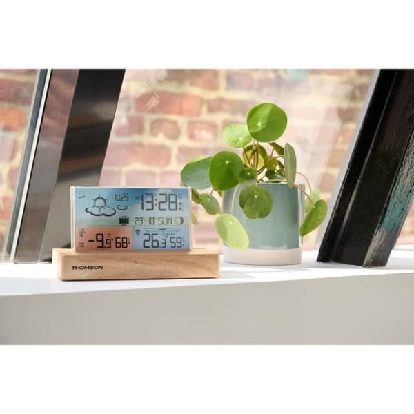 Väderstations väckarklocka - THOMSON - Lätt trä - Temperaturdisplay, Hygrometri, Dubbelt larm, USB-C, Trådlös sond