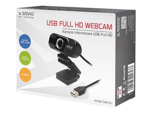 SAVIO CAK-01 - Webbkamera - färg - 1920 x 1080 - 1080p - ljud - USB - MPEG-4