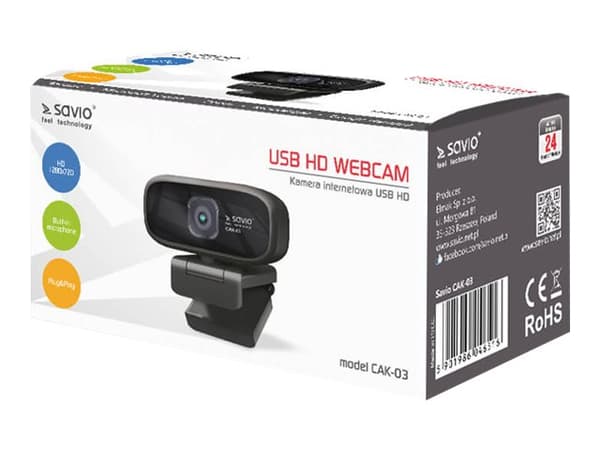 SAVIO CAK-03 - Verkkokamera - kaukana - 1280 x 720 - ääni - USB - AVI