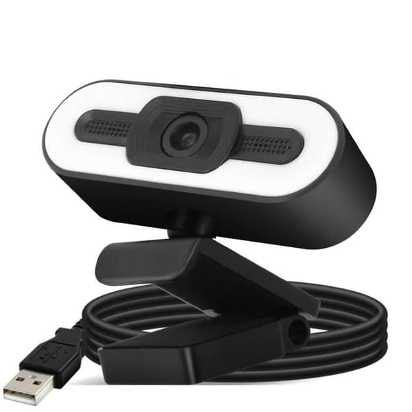 Webbkamera USB - Svart - 1080P HD - LED-belysning - Inbyggd mikrofon - Justerbar vinkel