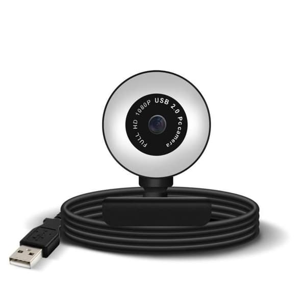 USB-webbkamera 1080p Full HD Ring Ljus Brusreducerande mikrofon Plug and Play Svart