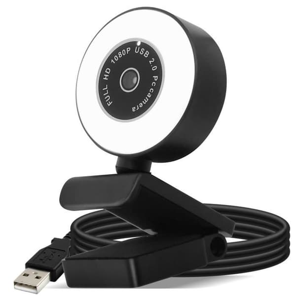 USB-webbkamera 1080p Full HD Ring Ljus Brusreducerande mikrofon Plug and Play Svart